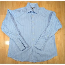 Tommy Hilfiger Mens XL Blue White Striped French Cuff Dress Shirt 17.5 34-35