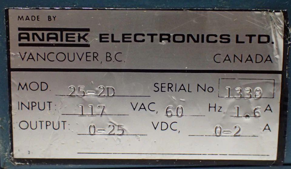 ANATEK 25-2D DUAL REGULATED DC POWER SUPPLY In 117Vac 1.6A Out 0-25Vdc 0-2A - Image 2 of 4