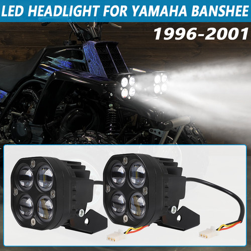 2x LED Headlights w/ Bracket Kit For 1996-2001 Yamaha Banshee 350 High/Low Beam - Picture 1 of 12