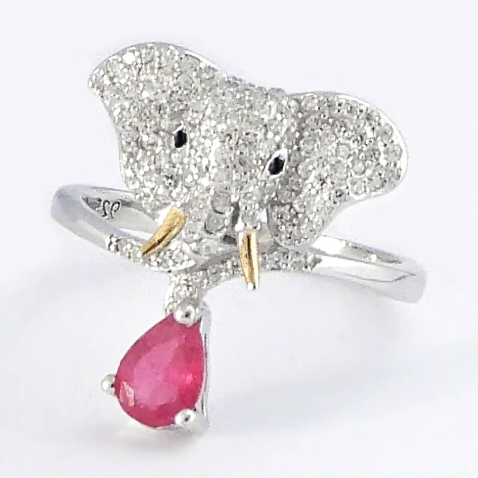 Echter Rubin Elefanten Ring 925 Sterlingsilber Damen Edelsteine Fingerring Top - Bild 2 von 3