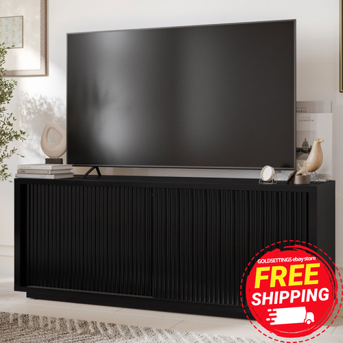 Fluted TV Stand for Tv’S up to 70” by Drew Barrymore, Rich Black Finish - Afbeelding 1 van 11