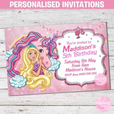 'YOU PRINT' Personalised BARBIE Doll Birthday Party Invitation
