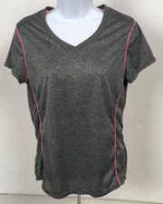 Layer 8 Performance Top Women Size M Gray with Pink Accent Quick Dry V neck