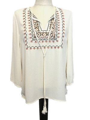 DANIEL RAINN Ivory Embroidered Long Sleeve Pullover Chiffon Blouse Sz S?
