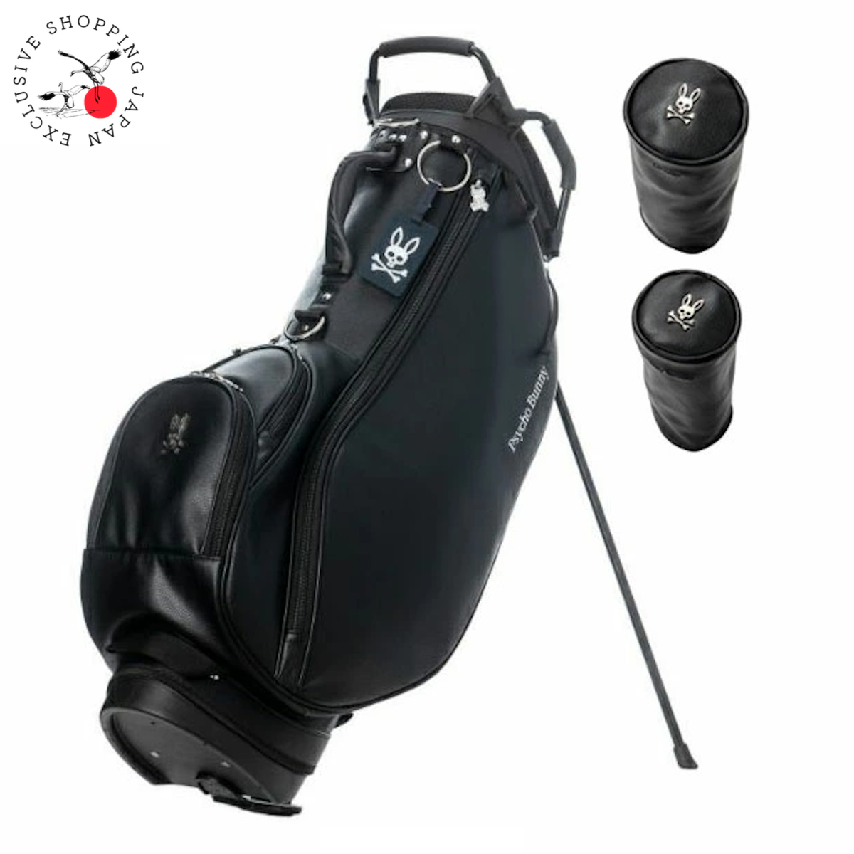 Psycho Bunny Carry Stand Bag BLACK SELECTION Headcover Set 9 x 46