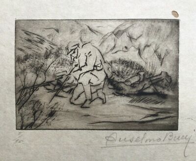 ANSELMO BUCCI, ''ON TIRE'' (SI SPARA),1917, Croquis du Front, original Dry Point.