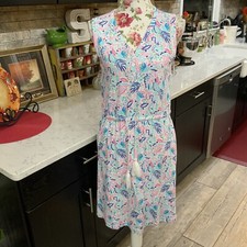 T by Talbots Sleeveless Tie Waist Jersey Knit Dress V Neck Pink Blue Size Small