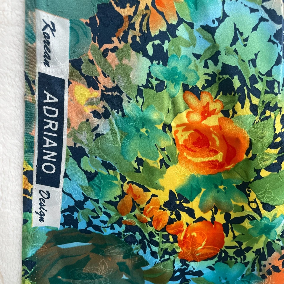 Korean Adriano Design Floral Fabric Bright Vibrant Orange Blue Green 2yds 22" - Image 3 of 4