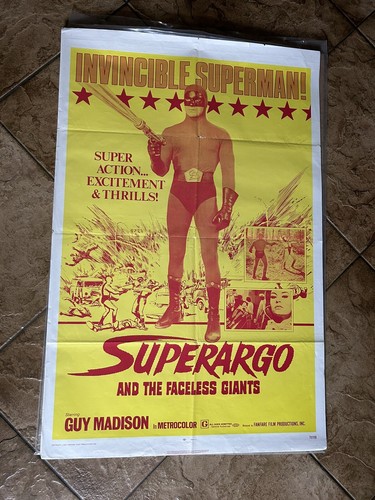 1971 SUPERARGO and THE FACELESS GIANTS Original Movie Poster 27 x 41