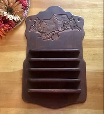 Vintage Thimble Holder Wood Wall Display Carved Gris Mill Water Wheel Holds 35
