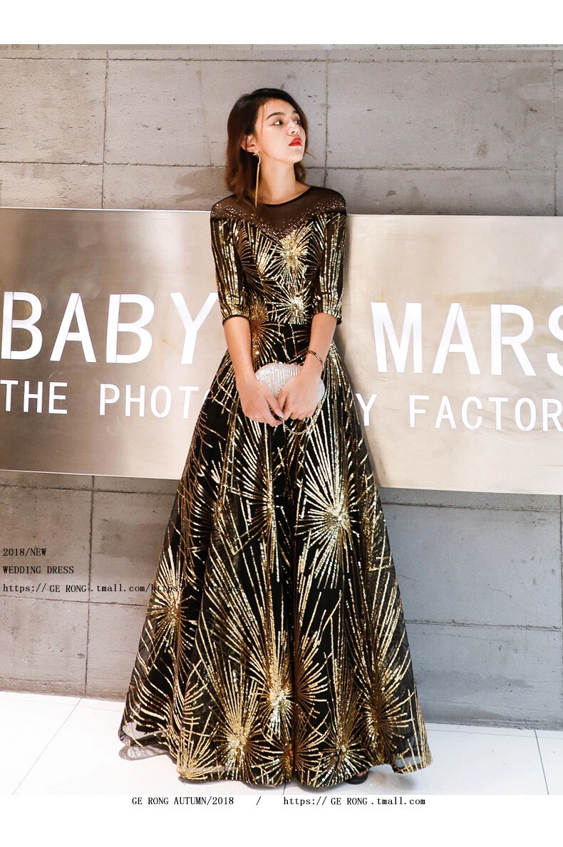 Women High Quality Slim Sequins Party Evening Noble Ball Gown Elegant Dresses