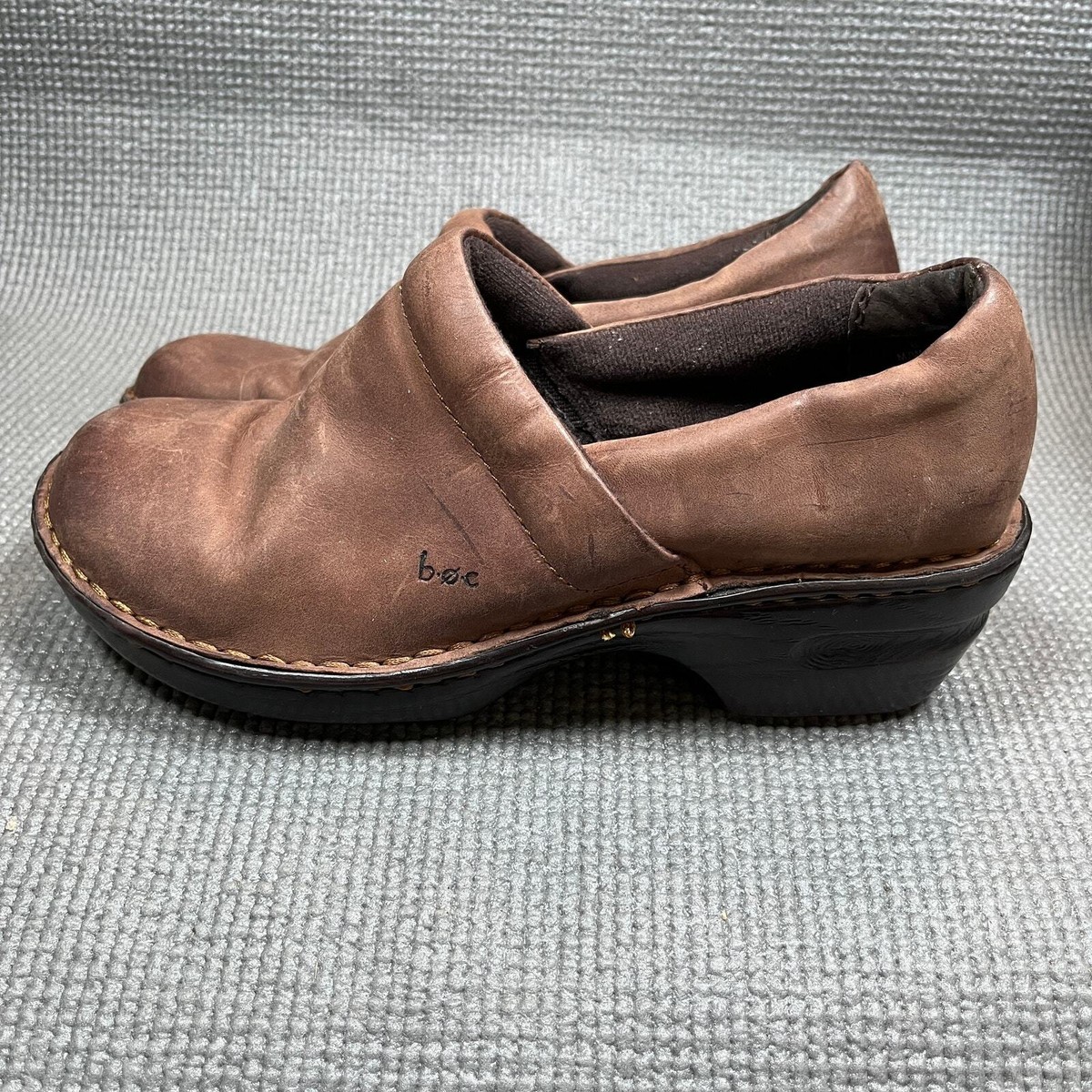 BOC Born Concept Margaret Clog Comfort Shoes Womens Size Brown Leather  Slip On