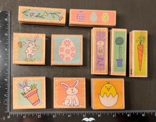Most are NEW Easter wood mounted Rubber Stamp Set by Hampton Art