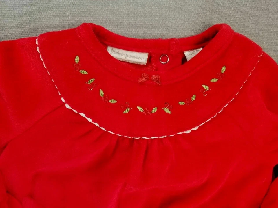 Baby Girl First Impressions 3-6 Month 2Pc Christmas Velour Dress + Shoe Tights - Image 2 of 4