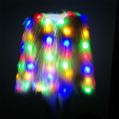 Cute LED Light Up Women Coat Luminous Outwear Faux Fur Costume Fancy Jacket  USA