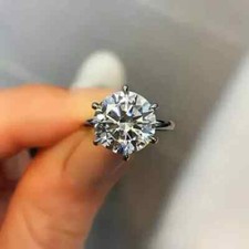 4Ct Round Lab Created Diamond Solitaire Engagement Ring 14K White Gold Plated