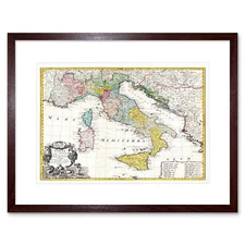 Map Antique Homann Heirs Italy Mediterranean Sea Framed Wall Art Print