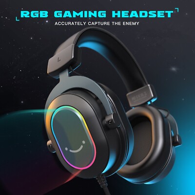 Dynamic RGB Gaming Music Headset with Mic Over-Ear Headphone 7.1 Surround Sound