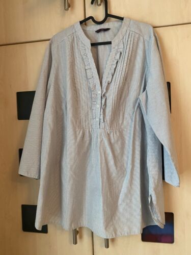 Evans Grey Striped 3/4 Sleeve Popover Shirt Size 22. Tab Sleeves  Good Condition - Afbeelding 1 van 7