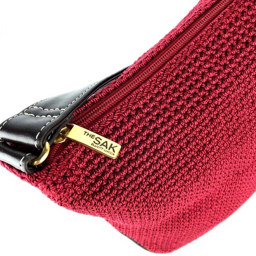 THE SAK Elliott Lucca Crochet Ergo Hobo Shoulder Bag Red Nylon-Leather Purse - Picture 8 of 10