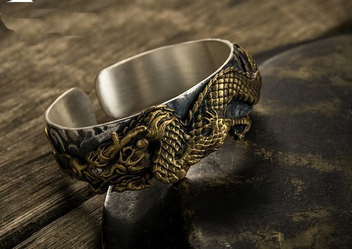 Brazalete brazalete brazalete dragón 3D hecho a mano de plata esterlina 999 para hombre y mujer A4890 - Imagen 6 de 7