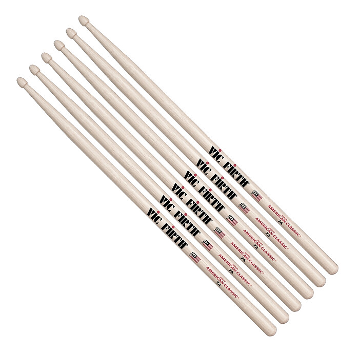 3 PAIRS - Vic Firth American Classic 7A Wood Tip / 7A