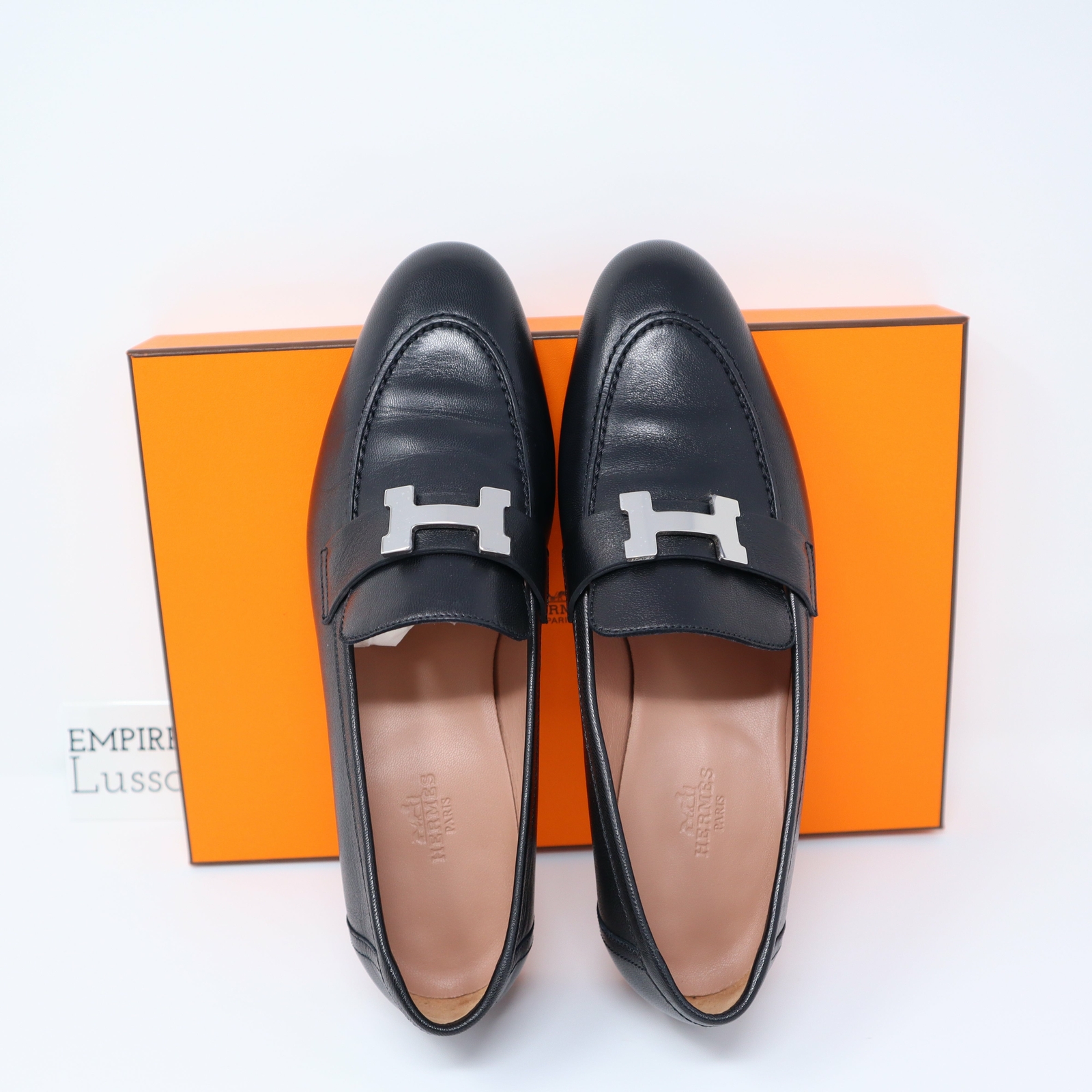 $1025 NEW HERMES PARIS LOAFER BLACK GOLD HW BUCKLE LOGO SHOES WOMEN 38 |  eBay