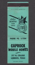 Caprock Mobile Homes 317 N College Lubbock TX matchcover