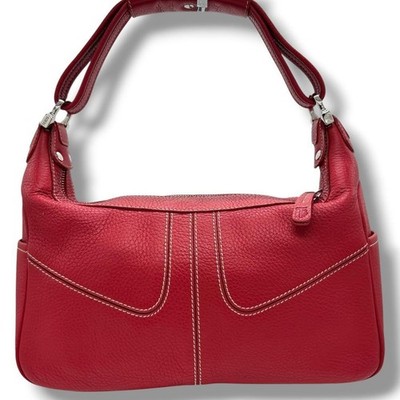 TOD'S One-Shoulder Hobo Bag Red Leather Logo From Japan 058684d