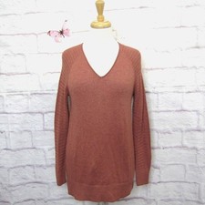 Ann Taylor LOFT Outlet Medium Pink V Neck Texture Sleeve Sweater size XS New 