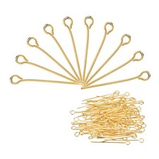 500Pcs Eye Pins Jewelry Findings Eye Pins 22mm Iron 21 Gauge Head Pins Gold