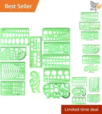 11PCS Geometric Drawing Templates Set Plastic Measuring Tools with Zipper Bag