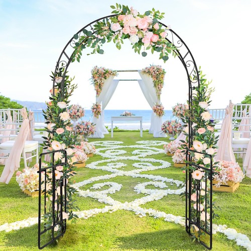 7FT Metal Garden Arch Trellis Arbor with Gate for Various Climbing Plant Outdoor