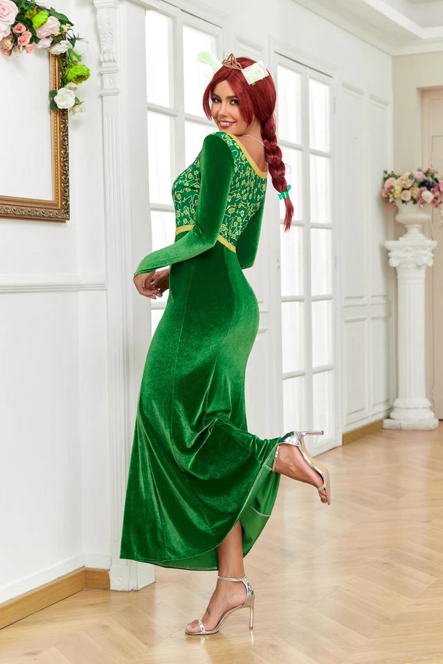 Princess Costume for Women Princess Dress Adult Long Sleeves Green Dress Gown... - Image 3 of 4