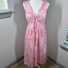 Band of the Free 100% Cotton Floral Midi Dress Pink Smocked Medium Beach Boho