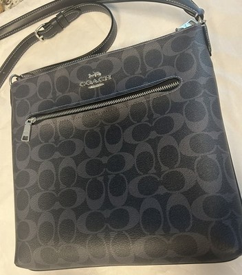 Coach Mini Signature Rowan File Crossbody (CS182) Top Zip Blue/Gray - Authentic 