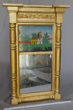 Antique Federal eglomise mirror tablet c 1830 gilt reverse painted looking glass