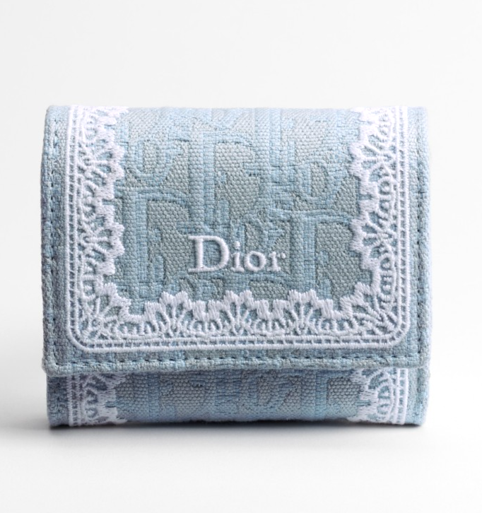 Dior Oblique Lotus Trifold Wallet Oblique Jacquard & Lace Blue JPN
