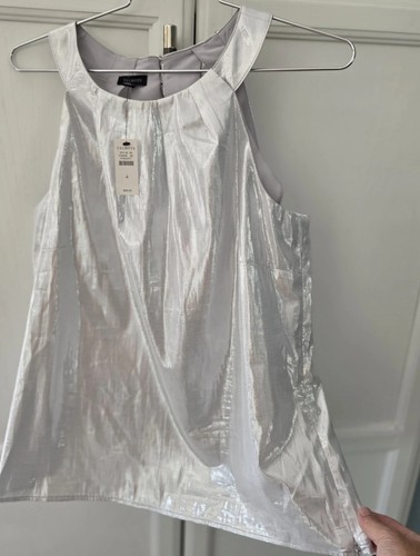 Talbots Silver Shiny Metallic Party Sleeveless Shirt Top Halter 4 $90 NWT