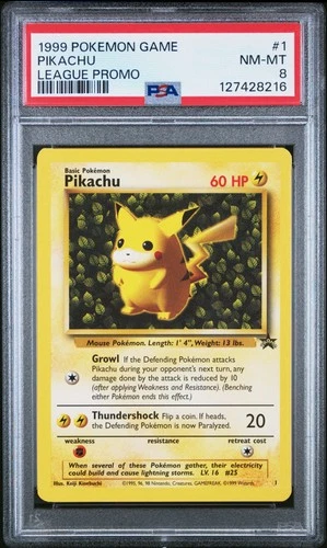 1999 POKEMON LEAGUE PROMO #1 PIKACHU PSA 8