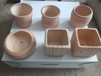 #ad SUN E 6 in Set 7.6 cm Ceramic Wooden Pattern Succulent Plant Pot $24.00