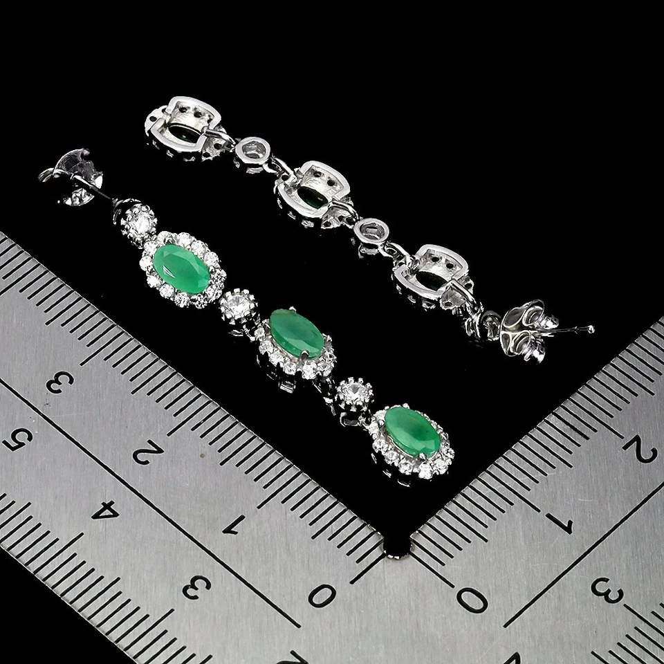 Pendientes de plata de ley 925 esmeralda ovalada 5x3 mm joyas de piedras preciosas naturales Foto 3 de 4