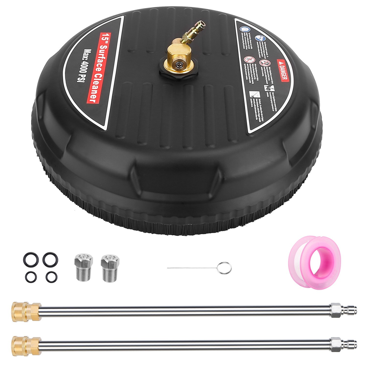 15" High Pressure Flat Surface Cleaner 4000PSI Disc Power Washer Broom w/ 2 2 x