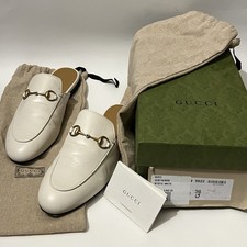 GUCCI Princetown Women's Sz.38/8 US Leather Horsebit Loafer Mule Mystic White