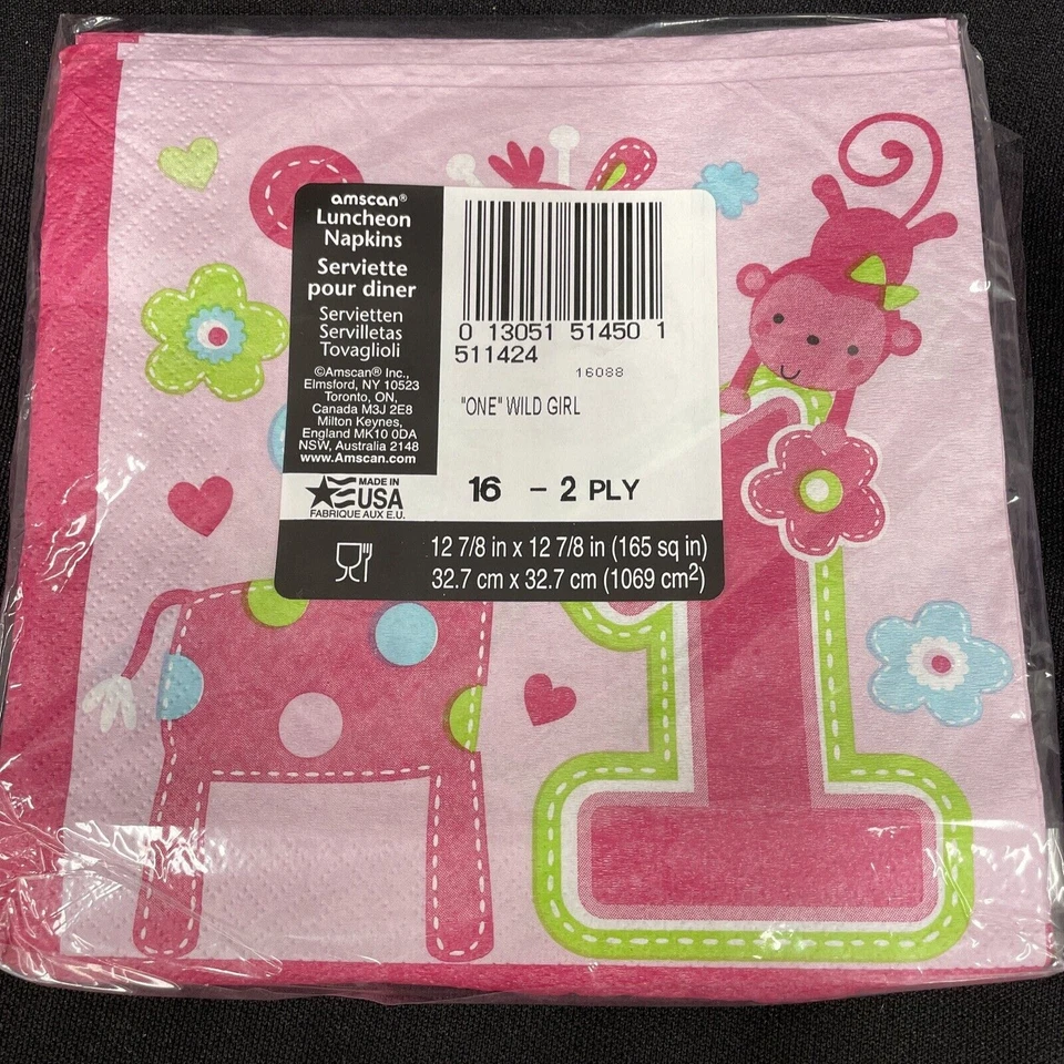 Lindas servilletas de almuerzo de papel para fiesta de primer cumpleaños de una niña salvaje animal de la selva para niños Foto 3 de 3