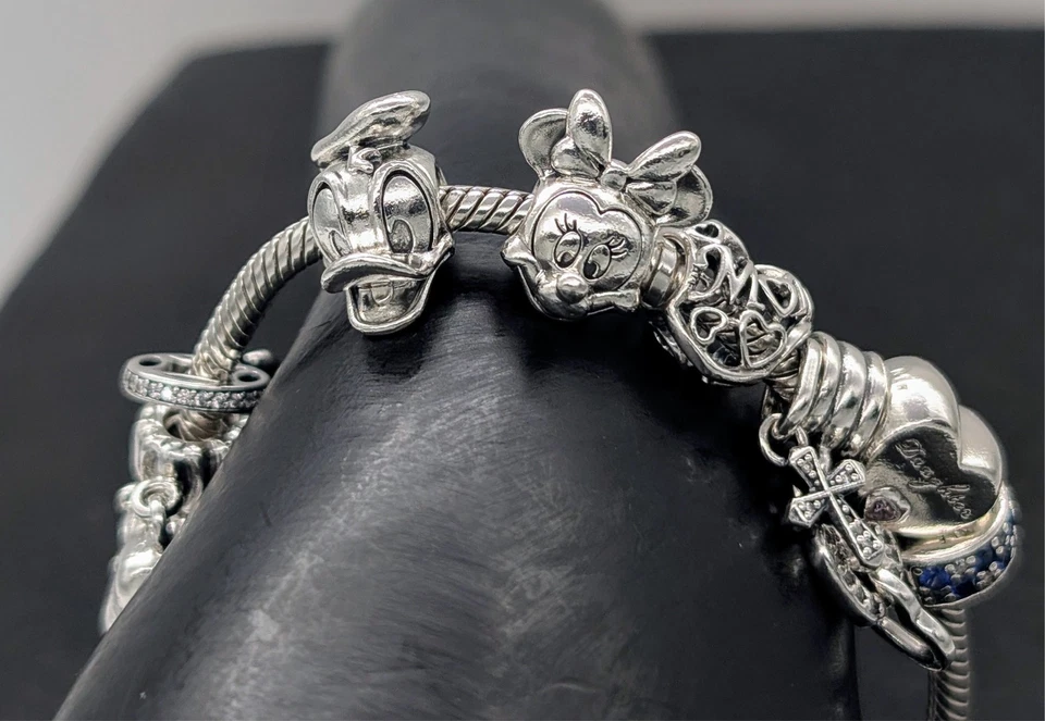 Pandora Armband 925 Sterling Silber 18,50cm 10xcharms Kette Disney usw. #1024 - Bild 2 von 4