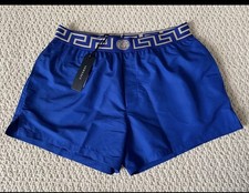 NWT Versace Greca Border Medusa Barocco Blue Swim Shorts Bathing Suit 8 XXL $450