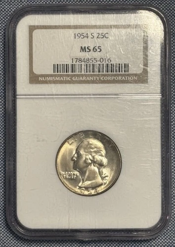 1954-S 25C Washington Quarter MS 65 90% Silver Graded NGC MS 65 See Pics!