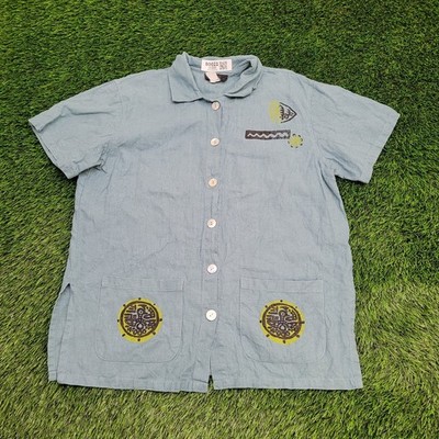 Vintage 90s Abstract Tribal Button Shirt Women XL 23x27 Blue