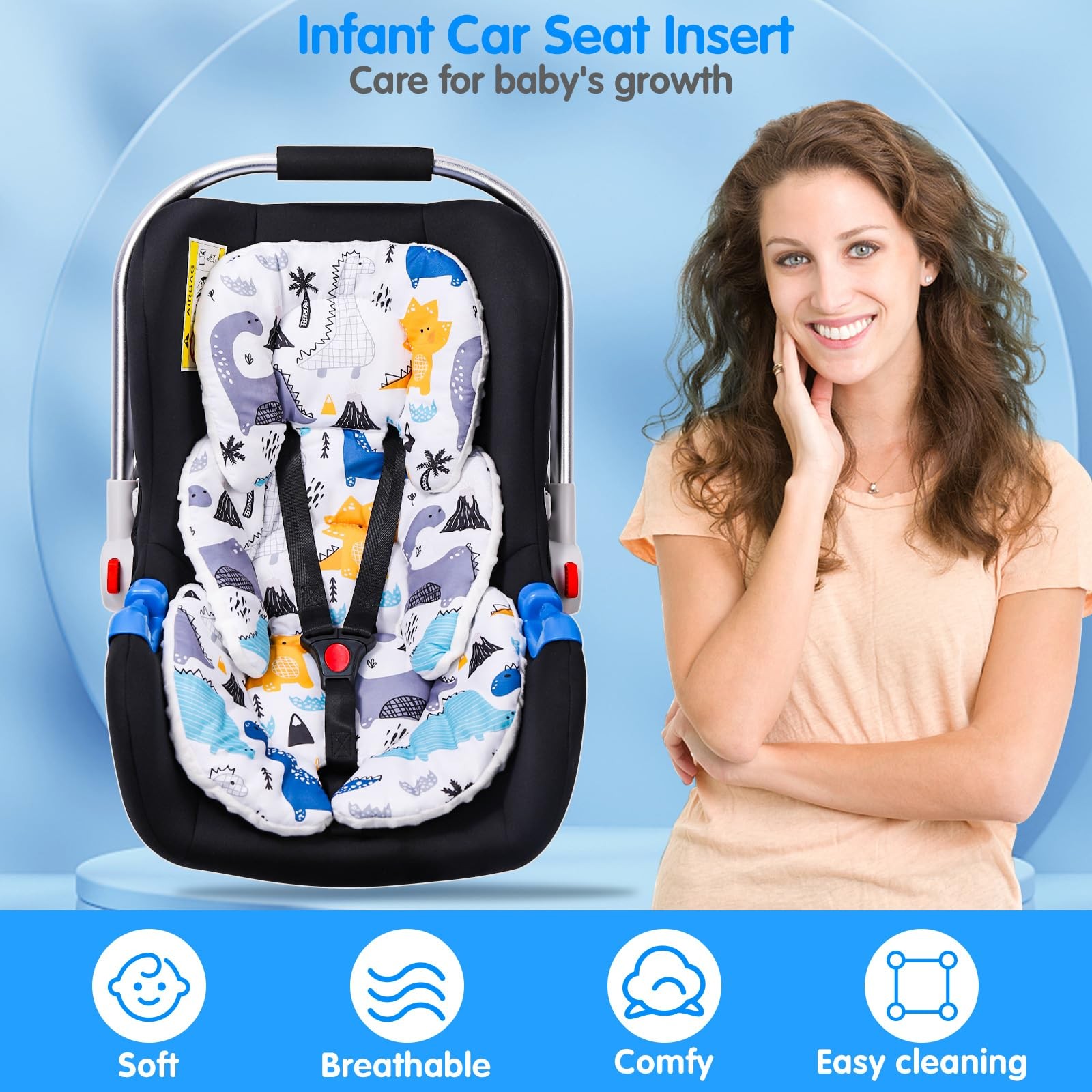 THE KENKYO Infant Car Seat Insert 2-in-1 Reversible Baby Car Seat Cushion Car...